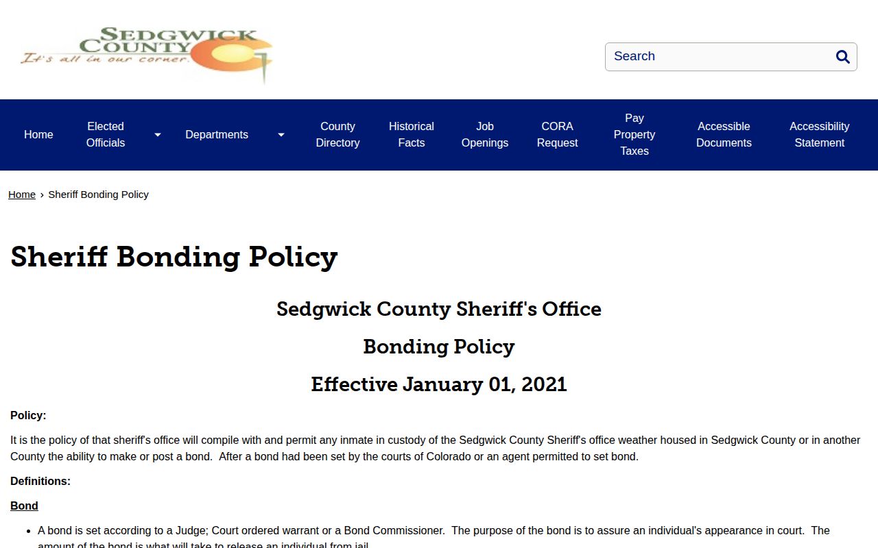 Sedgwick County booking bond and release timing policy