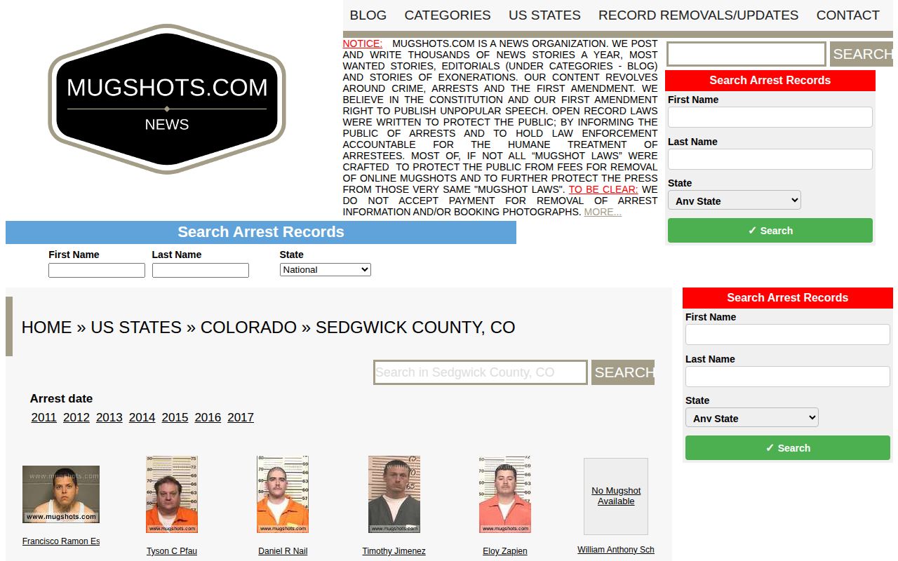 Sedgwick County Colorado historical unofficial mugshot record section